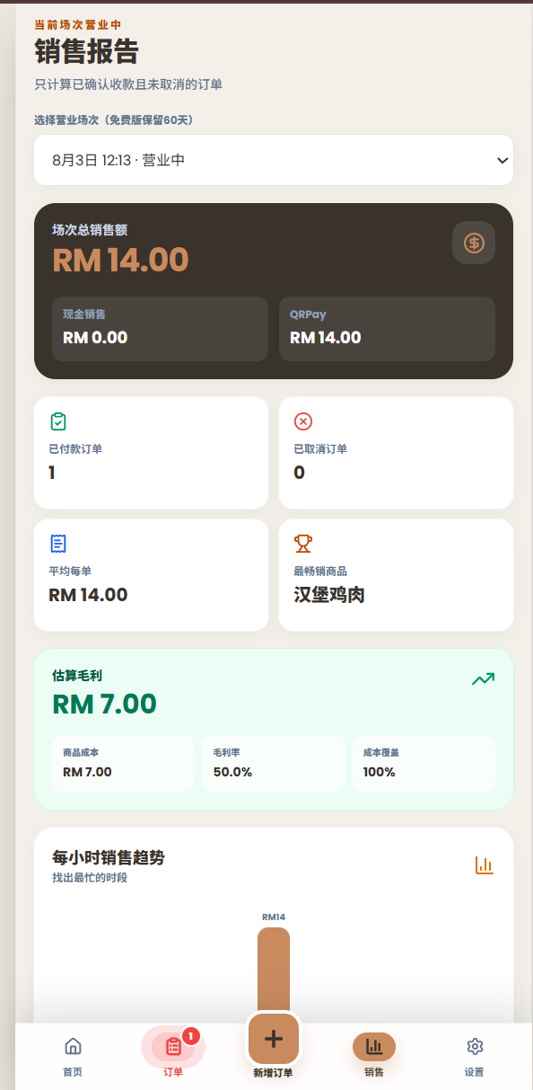 GeraiQ stall ordering, checkout and sales-report interface — 4